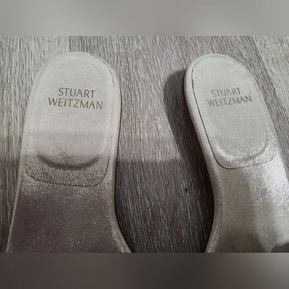 Stuart Weitzman Beige Textured Suede Studded Thong Slides  7.5 - Picture 5 of 8